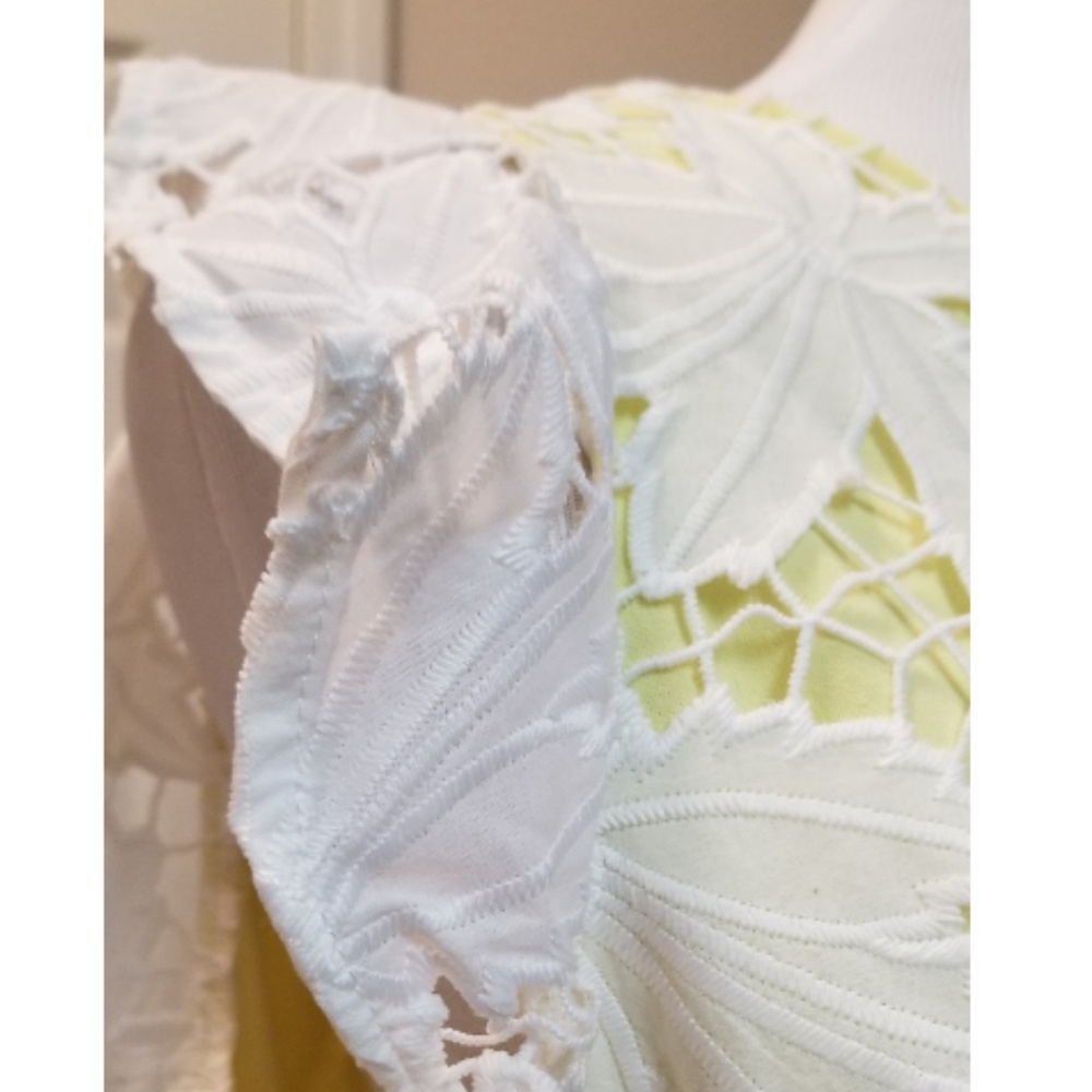 🆕️⬇️Tahari ASL White & Yellow Novelty Ruffle Sleeve Floral Dress - Picture 5 of 8